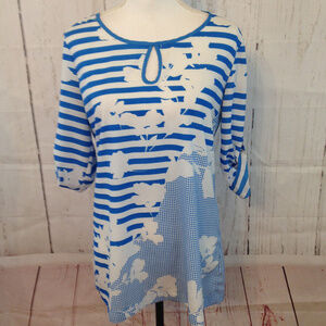 New York & Company Blue White Floral Blouse Small